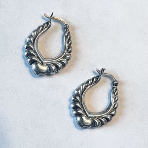 Sterling Silver 925 marked Vintage Hoop Door Knockers Earrings with heart